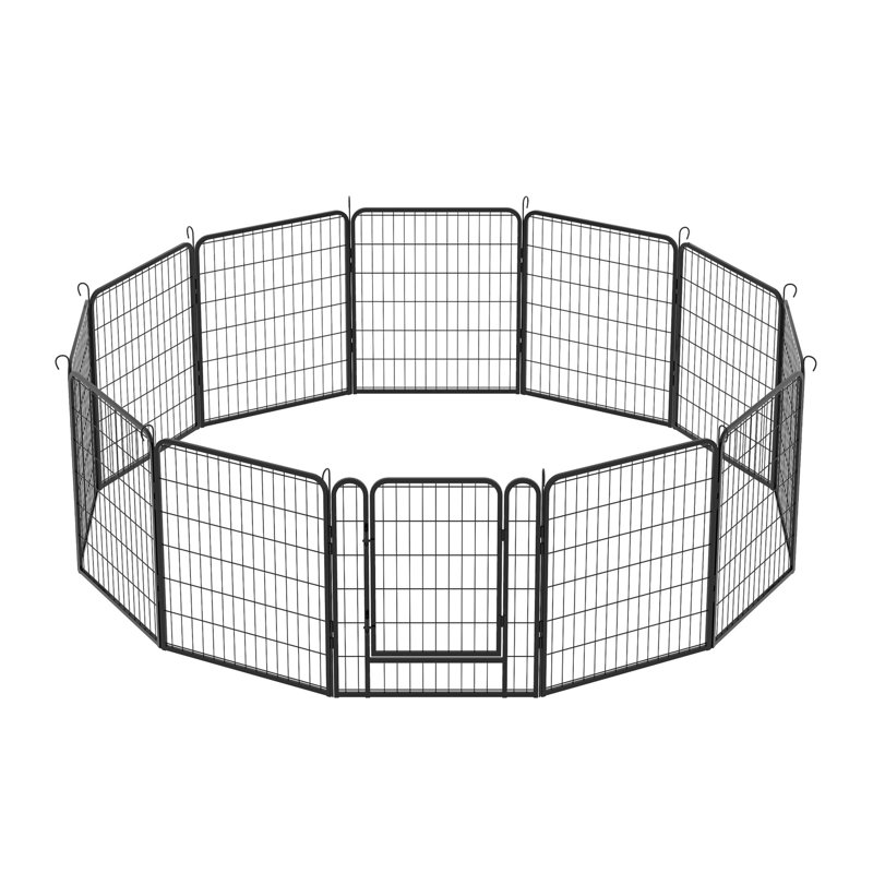 Enclos d'exercice extérieur pour chien avec parc en métal de 31,7 po de hauteur, porte, fer rouille, verrouillage automatique par gravité, formes polyvalentes, protection de plancher pour animaux de compagnie robuste et verrouillage