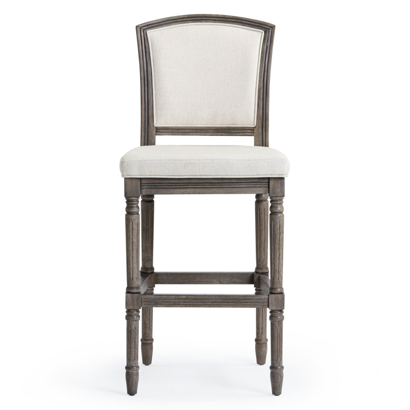 Tabouret de bar gris vieilli de 31 po avec siège et dossier rembourrés, texturé, pour les aires de jeux