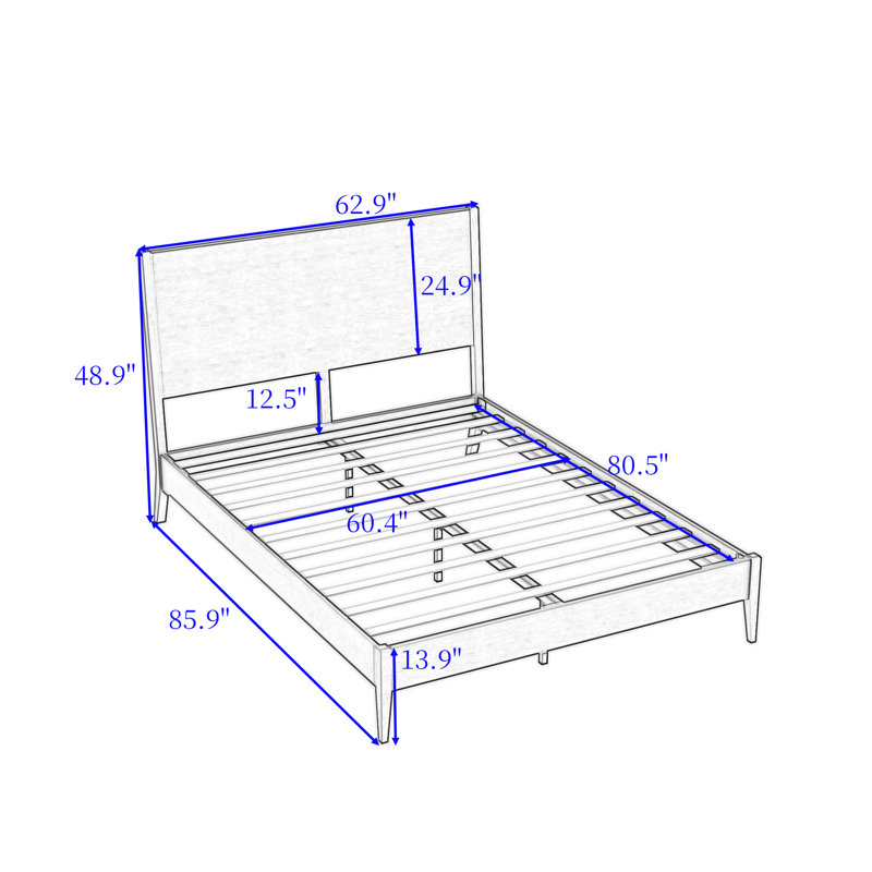 Base de lit plateforme avec tête de lit, Noyer, Grand lit