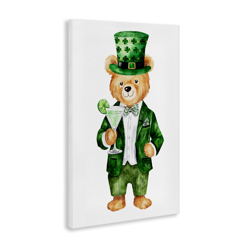 Toile d'ours et de cocktail de la Saint-Patrick, design par Amy Hall, H 30 po x l 20 po