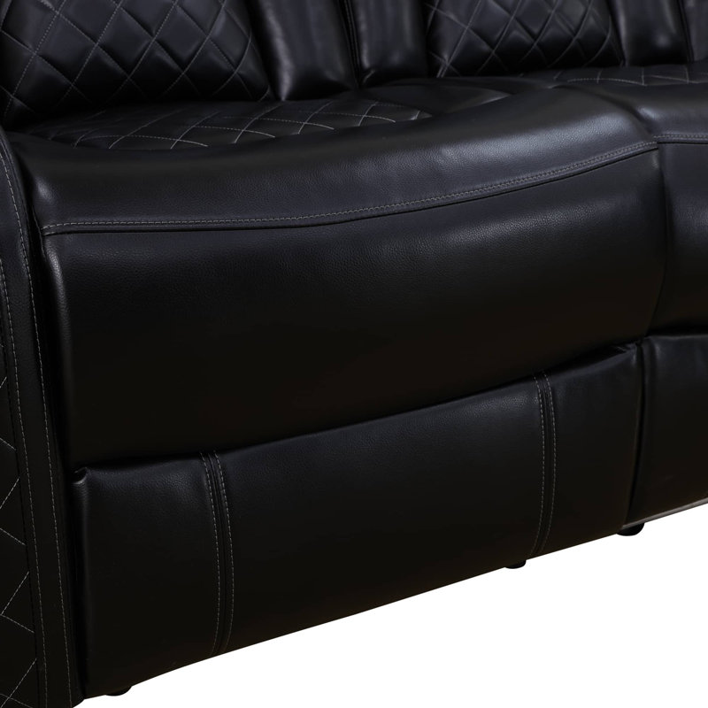 Aspen Black  Vegan Leather Sectioanal Living Room Sofa Set With Cup-Holders ,Wireless Charging And LED Lights