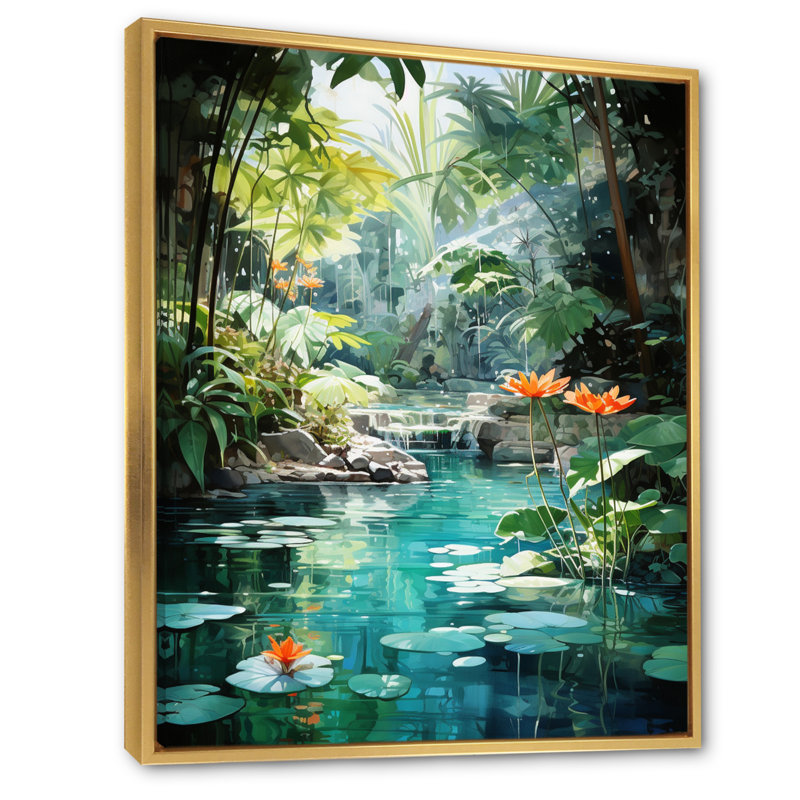 Beant Emerald Oasis A Lush Green Landscape - Forest River Mountains, art mural encadré, H 44 po x l 34 po x P 1,5 po