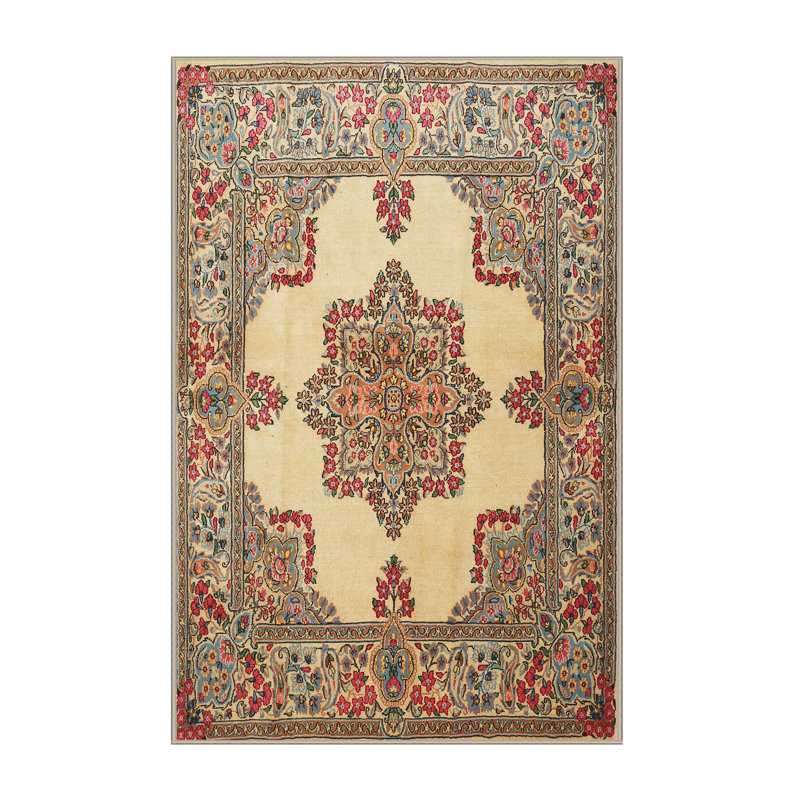 Rouge oriental/crème/Tapis décoratif bleu, Rectangle 7 pi x 10 pi