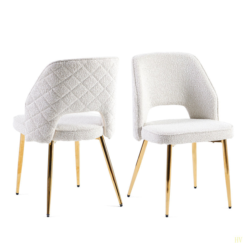 Ensemble de 2 chaises de salle à manger Boucle, Bouclé blanc cassé