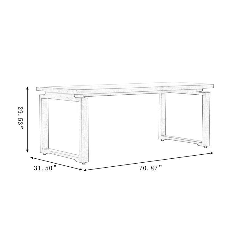 Table de salle à manger rectangulaire en bois massif brun, H 29,53 po x L 70,87 po x l 27,56 po