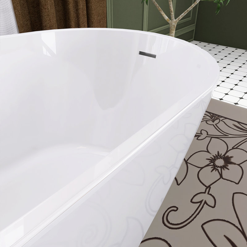 59" Glossy White Acrylic Freestanding Soaking Bathtub