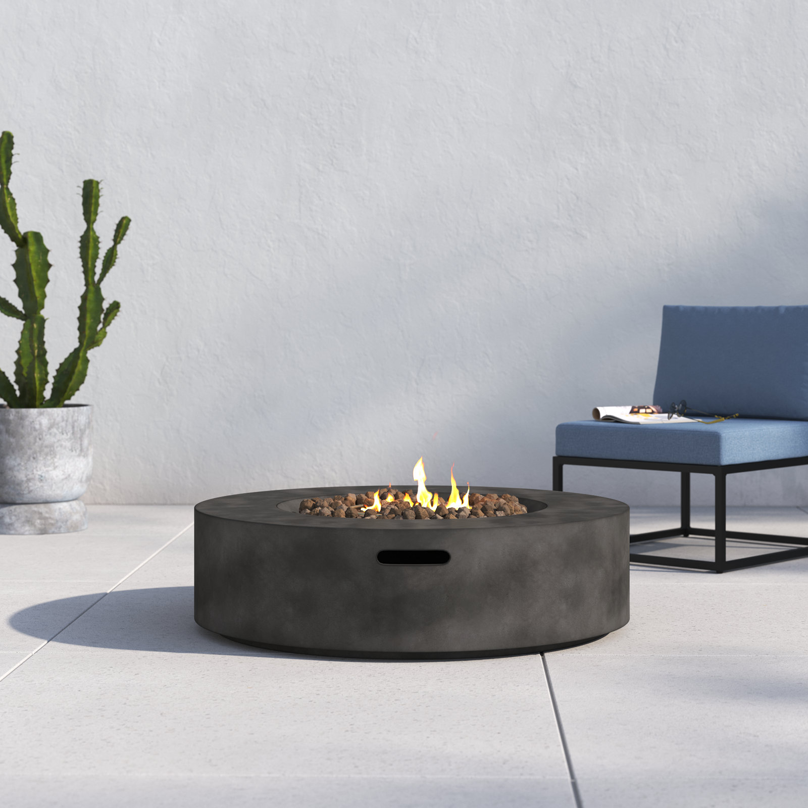 Rashid Round Concrete Outdoor Fire Table, 12" H x 42" W x 42" D, Charcoal