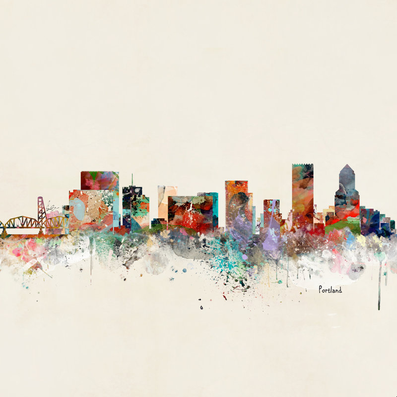 Silhouette de Portland, Oregon, H 12 po x l 12 po, Non, Toile tendue