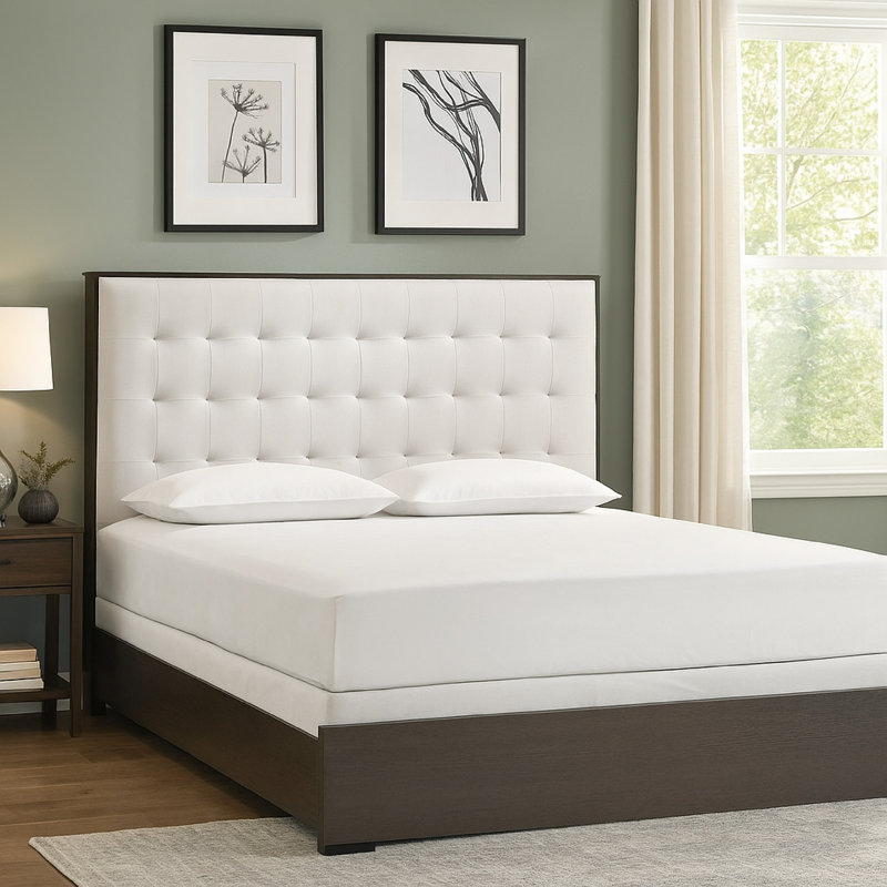Lit Hez, capitonnage de la tête de lit blanc crème, brun foncé, Grand