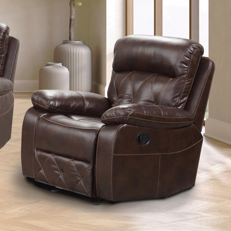 Fauteuil inclinable manuel brun transitionnel - coutures en losange, accoudoirs coussinés