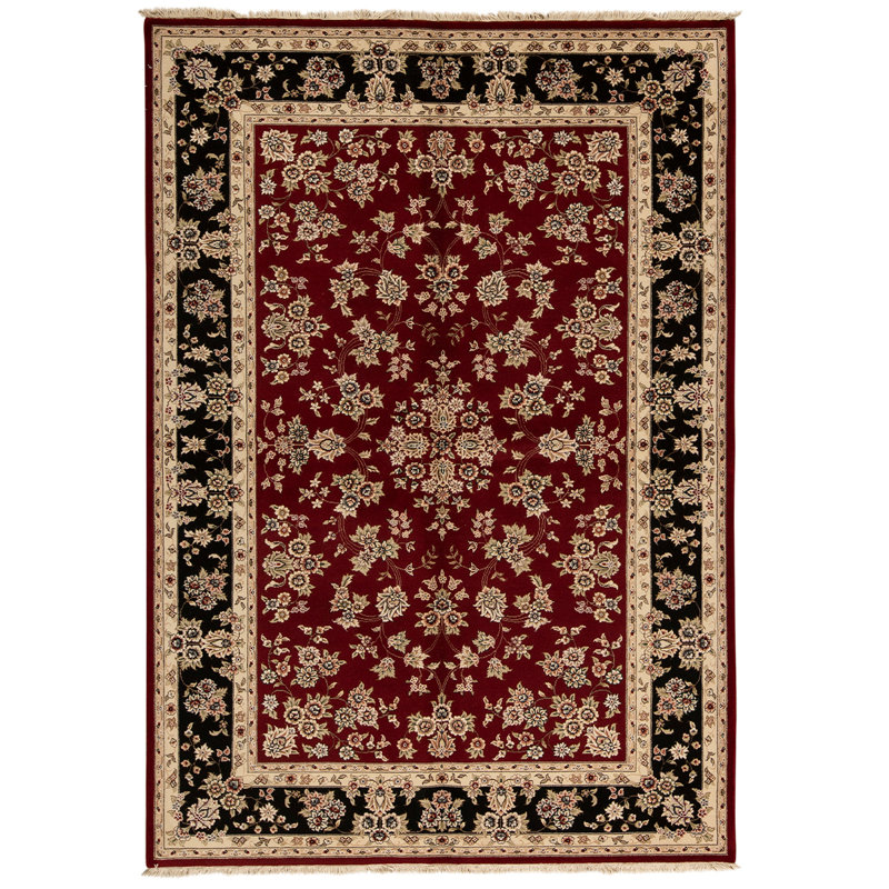 Tapis noir / rouge / beige noué à la main de haute qualité