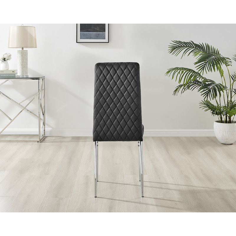 Benia White & Grey Marble Effect Dining Table Set with x4 Luxury Velvet Upholstered Dining Chairs, Black/Silver