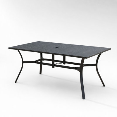 Table de salle à manger rectangulaire de style industriel moderne, pour une utilisation intérieure et extérieure, structure métallique robuste et plateau aspect bois rustique
