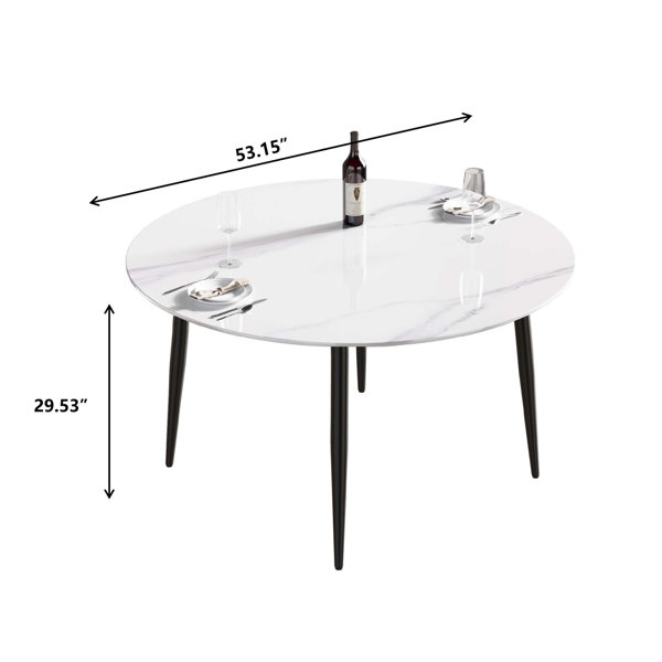 Ivy Bronx Modern Sintered Stone Round Metal Dining Table For Six ...