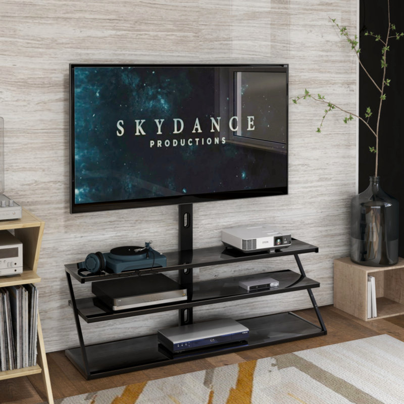 Height Adjustable Universal Swivel Glass Floor Media Storage Stand