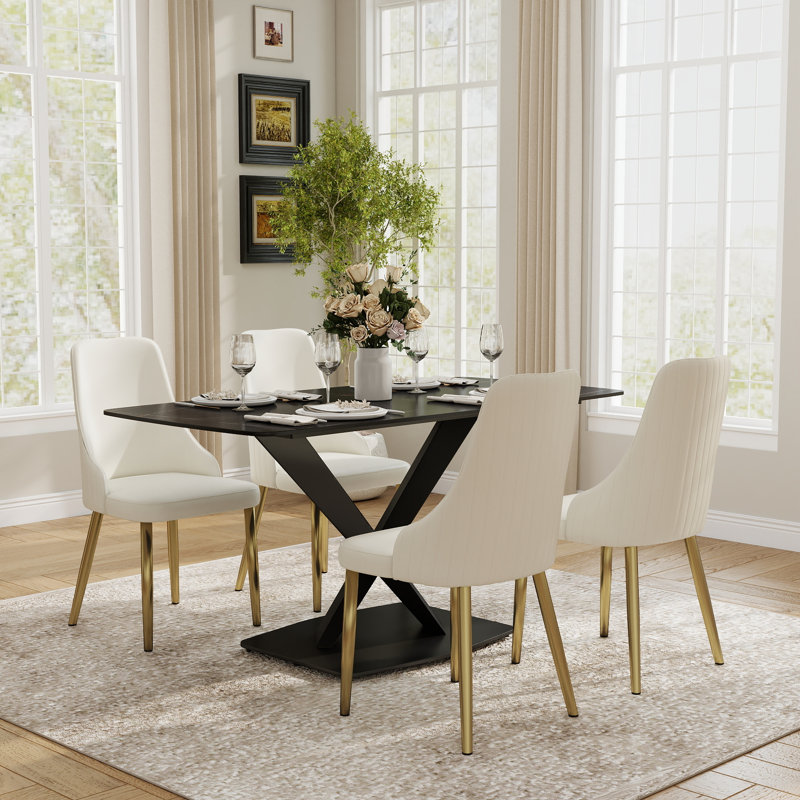 Ensemble de table de salle à manger en pierre frittée pour 4 personnes avec chaises rembourrées en similicuir, Noir