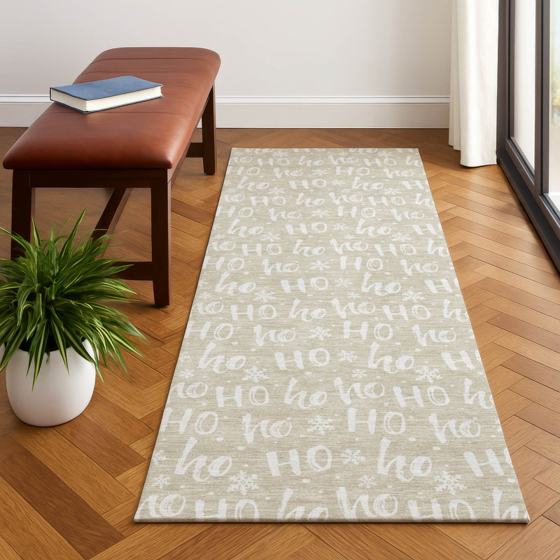 Premium Machine Washable Dockside AMF1814 HoHoHo Snowy Christmas Rug, Runner 2'3" x 7'6"