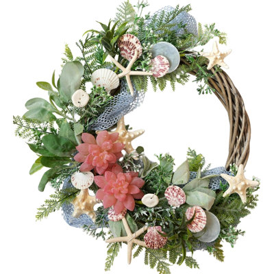 Shell Wreath For Front Door, Winter Spring Summer Coastal Home Decor