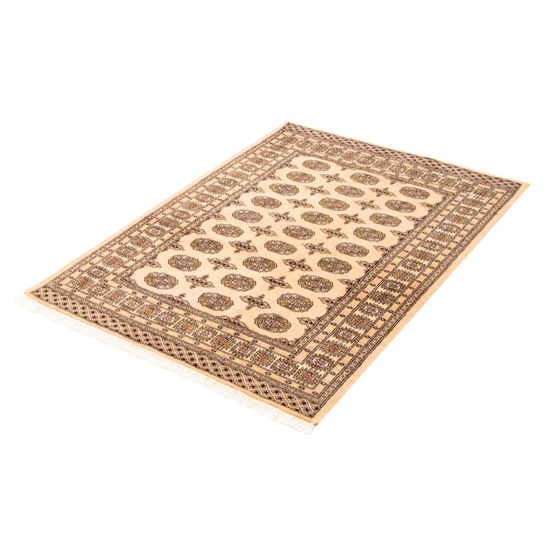Tapis unique en laine noué à la main Peshawar Bokhara 4 pi 7 po x 6 pi 9 po beige