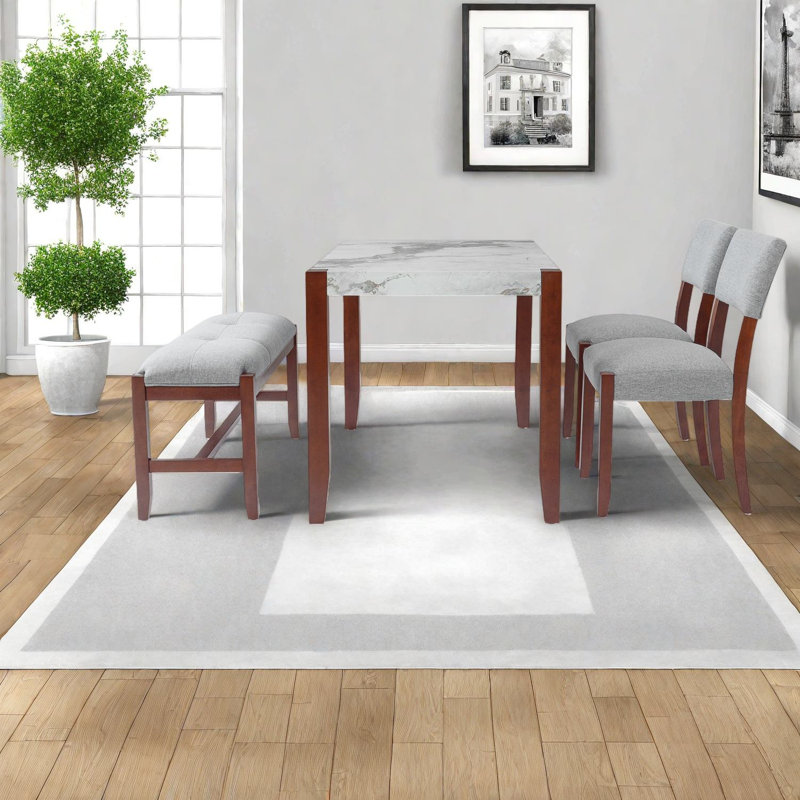 Ensemble de table de salle à manger moderne peu encombrant, plateau d'aspect marbre, pieds en bois