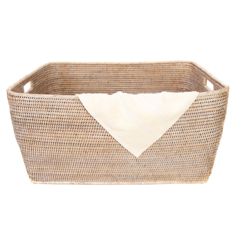 Grand panier en rotin, H 13 po x l 20 po x P 24 po, Blanc délavé