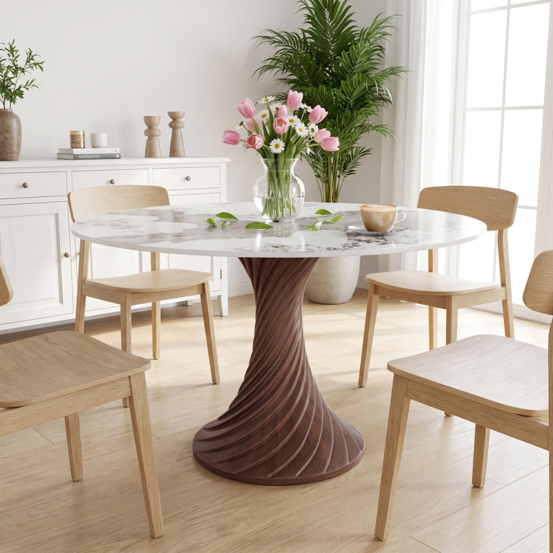 Table de salle à manger Modern, 29.5" H x 47" W x 47" D, Glossy Ink-wash / Dark Walnut