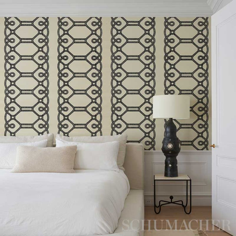 Ziz Embroidered Sisal Wallpaper, Black