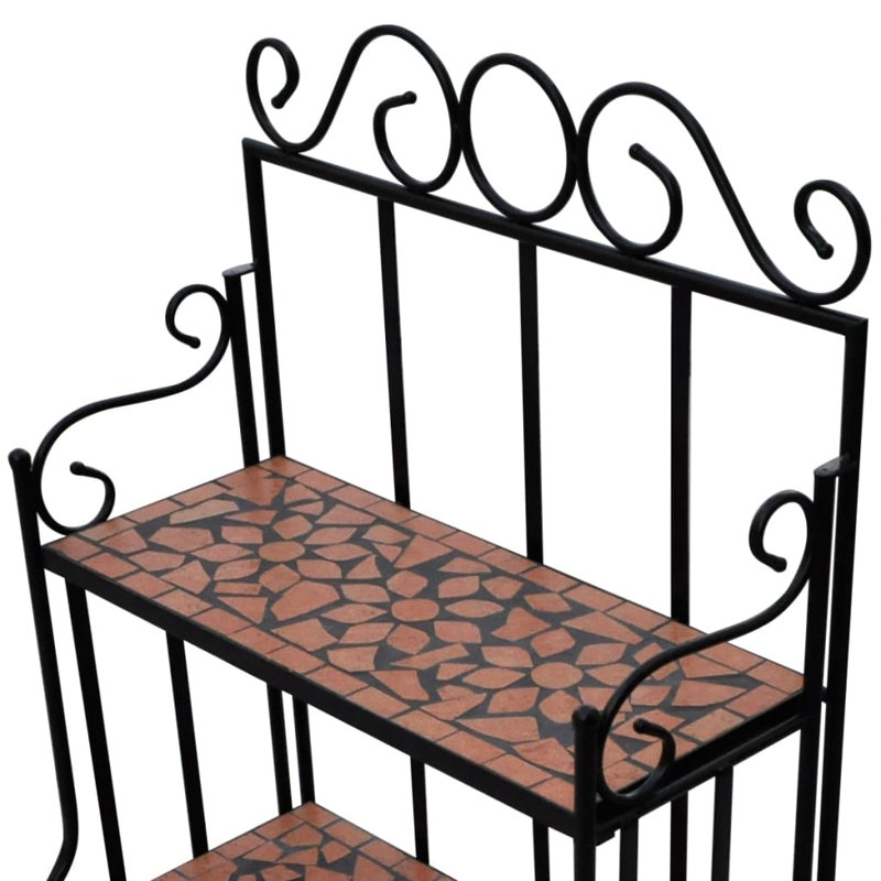 Support à plante décoratif pour l'intérieur et l'extérieur en terre cuite et fer noir et céramique