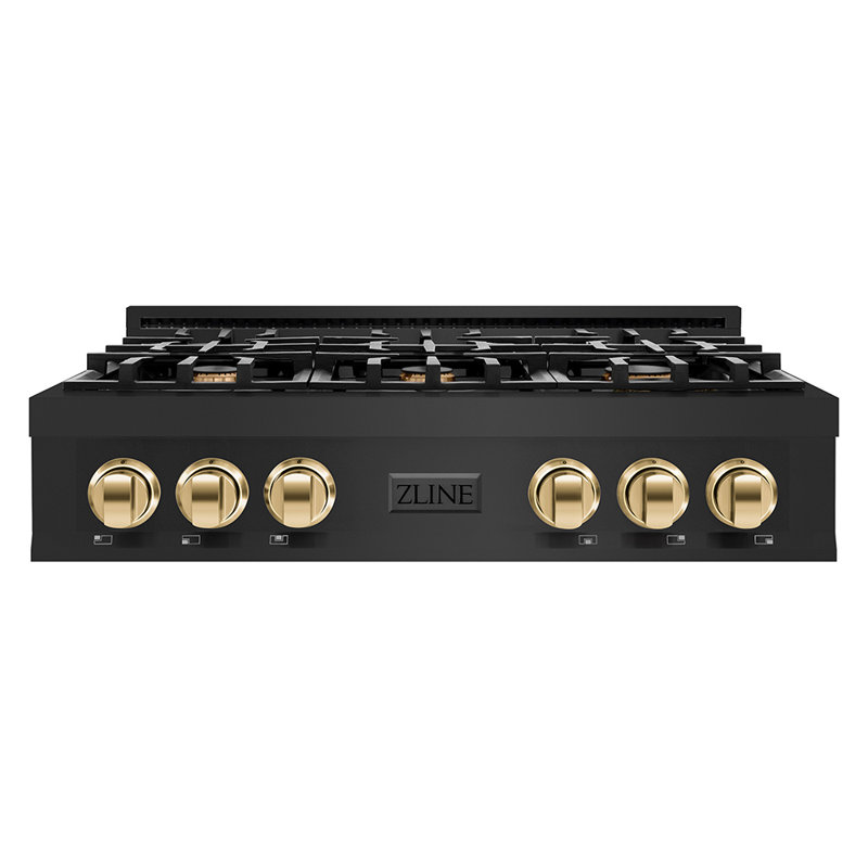 Autoportant ZLINE 36 po avec 6 brûleurs en acier inoxydable noir et accents bronze, Noir / or