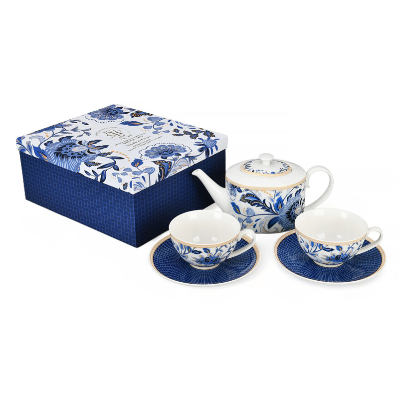 Ensemble de théière en porcelaine Melodie et 2 tasses à thé avec soucoupes