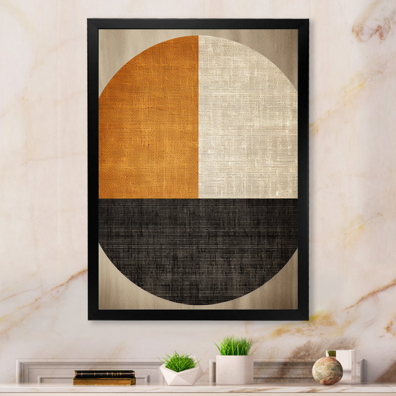 Orange and black geometric breeze shapes - Abstract Collages Wall Art, 40" H x 30" W x 1.5" D, Black Single Picture Framed