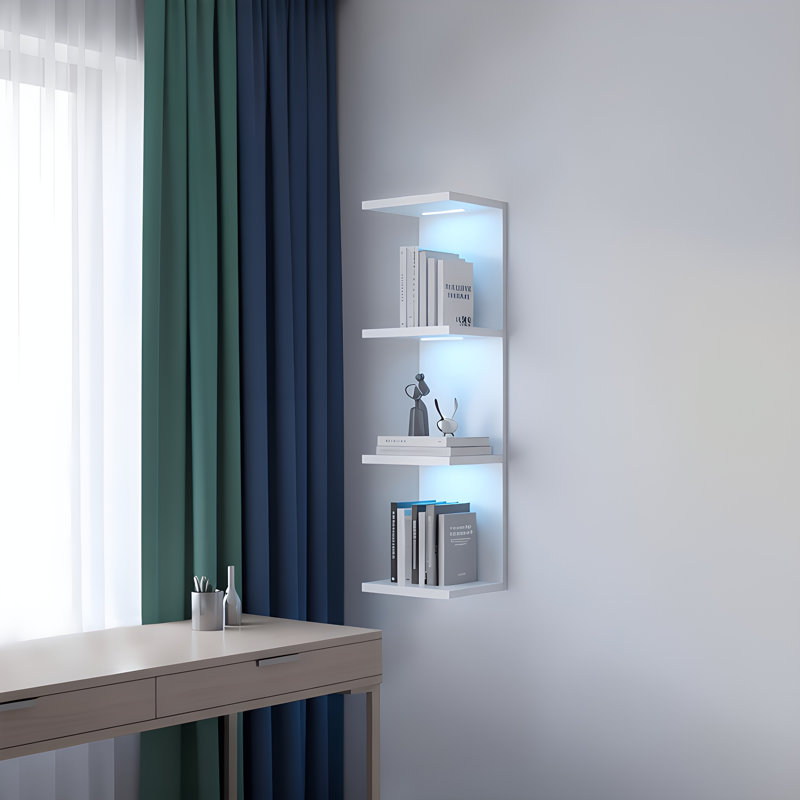 29.99''H 4-Tier Wall Shelf with RGB Lights, White