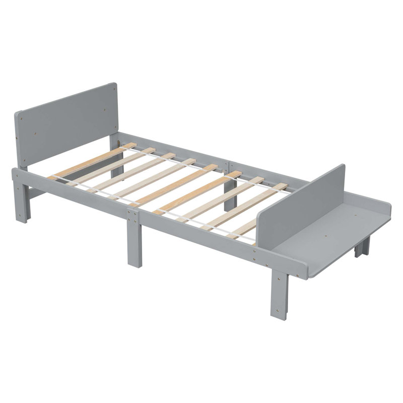 Lit avec cadre en bois massif Leita, Gris, Lit simple
