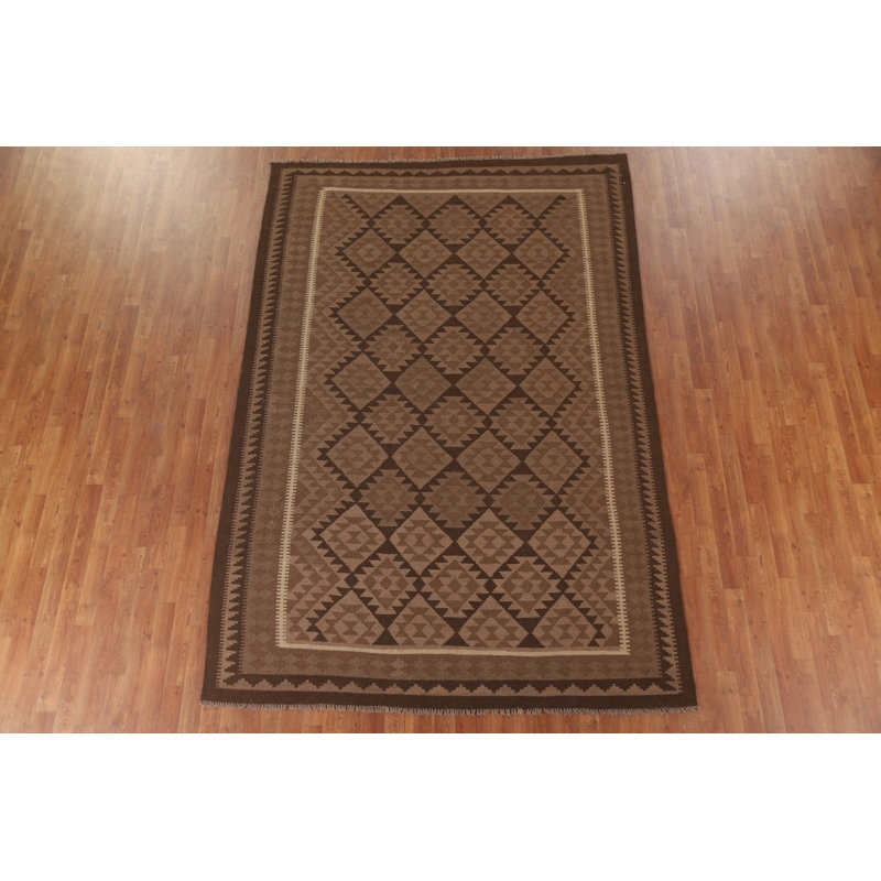 Reversible Wool Kilim Brown Area Rug 7x10