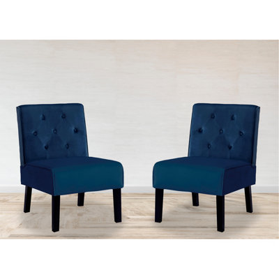 53"  2Piece Living Room Armless Button Tufted Pattern Accent Chair With Velvet Fabric And Premium High Density Foam Cushion, Dark Blue