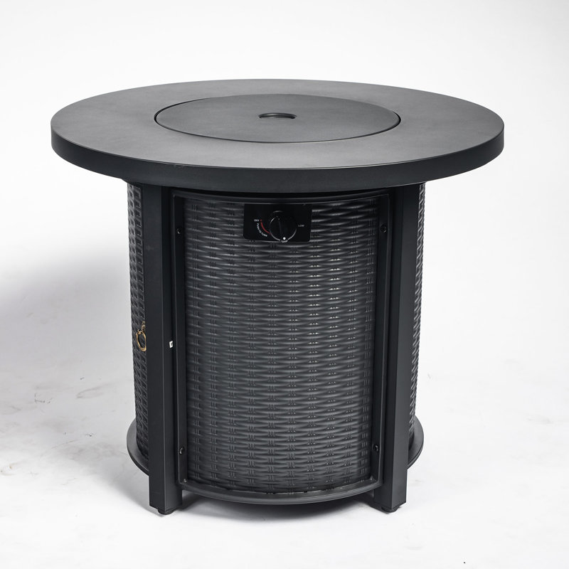 Élégante table de foyer au gaz propane, acier rond de 50 000 BTU pour le patio extérieur - noir, H 24 po x l 30 po x P 30 po