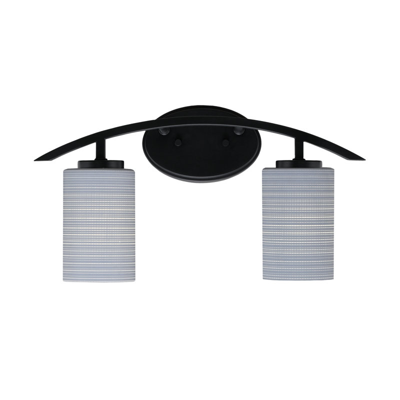 Barre d'éclairage de salle de bain 2 lumières avec verre matriciel gris 4 po Kurve, Noir mat, Gris