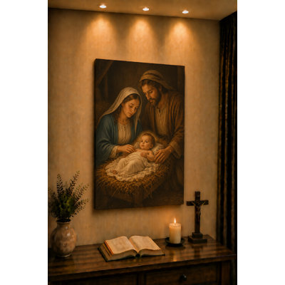 Grande fête de la Sainte Famille, reproduction d'art sur toile 24 x 36 pouces, décoration de Noël sacrée, salon chrétien, chambre à coucher, foyer, prêt à accrocher