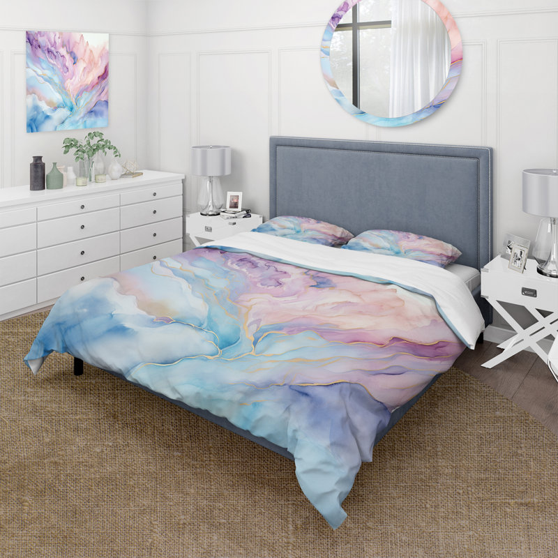Ensemble de housse de couette Pink and Blue Glacier Sunrise - Abstract Shapes