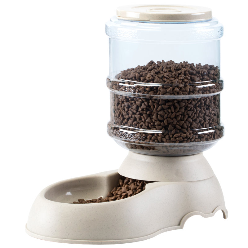 Beige Automatic Self Dispensing Gravity Pet Feeder and Waterer