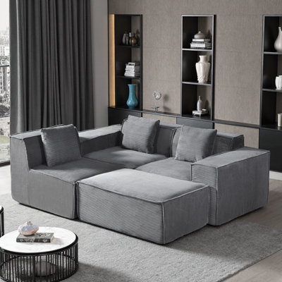 CozyForm Modular Cloud Sofa: Dark Gray Convertible Sleeper Sectional with Ottoman & Pillows