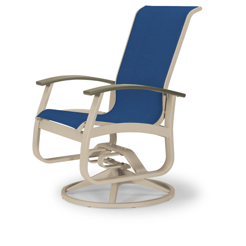 Belle Isle Outdoor Dining Armchair, Beachwood P40, Gloss White, Cobalt 35D Sunbrella®