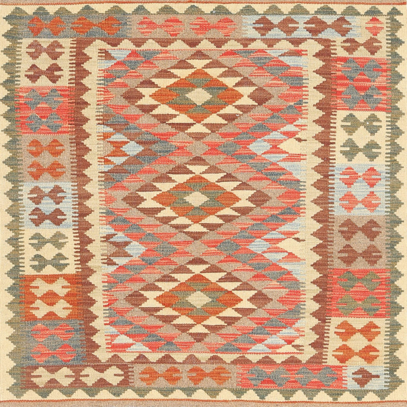 Tapis contemporain orange / rouge, Carré 4 pi