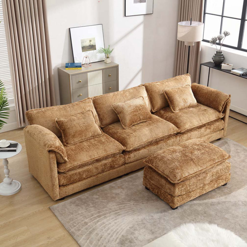 Canapé modulaire surdimensionné en chenille de 112 po avec repose-pieds mobile Chenille, Brun