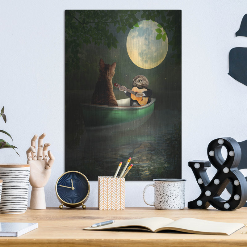  «La chouette et le chat» par John Hovenstine, art mural en métal, 12 po x 16 po, H 16 po x l 12 po