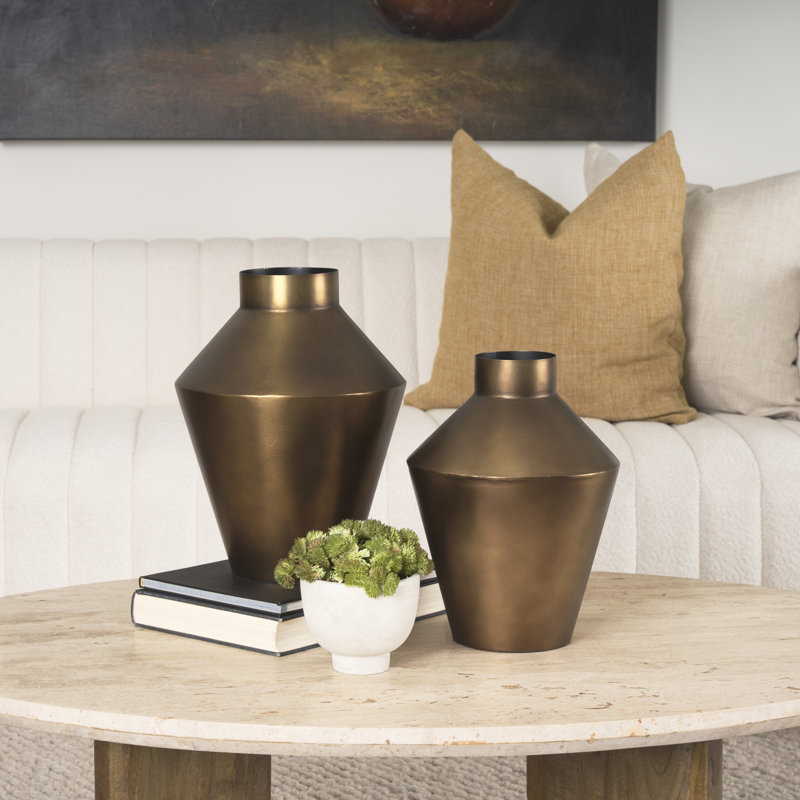 Metal Table Vase, 13.25" H x 9.5" W x 9.5" D