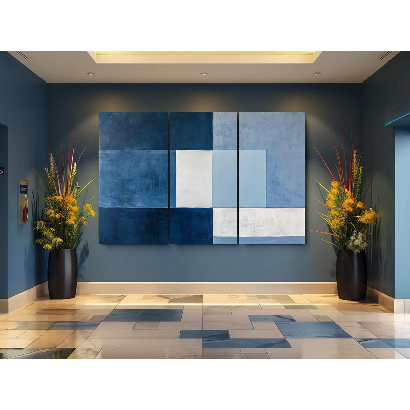 «Triptych Canvas Wall Art», ensemble d'art mural moderne abstrait bleu triptyque, H 24 po x l 48 po