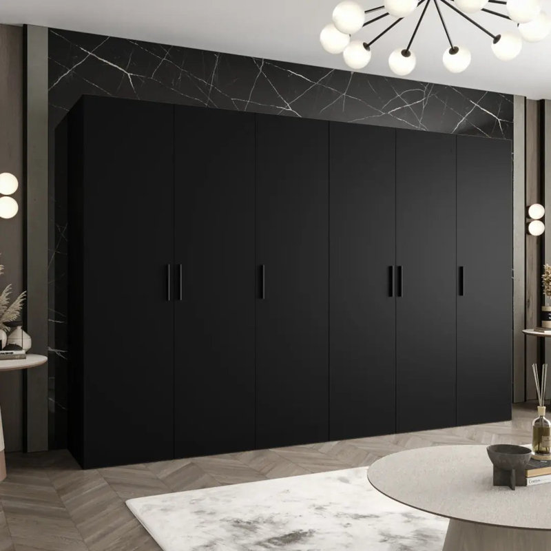 Berlie I Hinged Door Wardrobe 300cm - Tranquil, Expansive Storage for the Refined Home, Black
