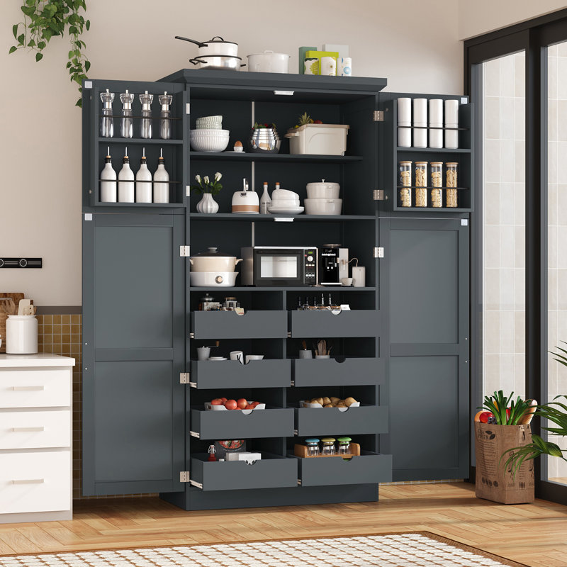 Armoires spacieuses autoportantes, fabrication en MDF, conception moderne pour le rangement de la cuisine