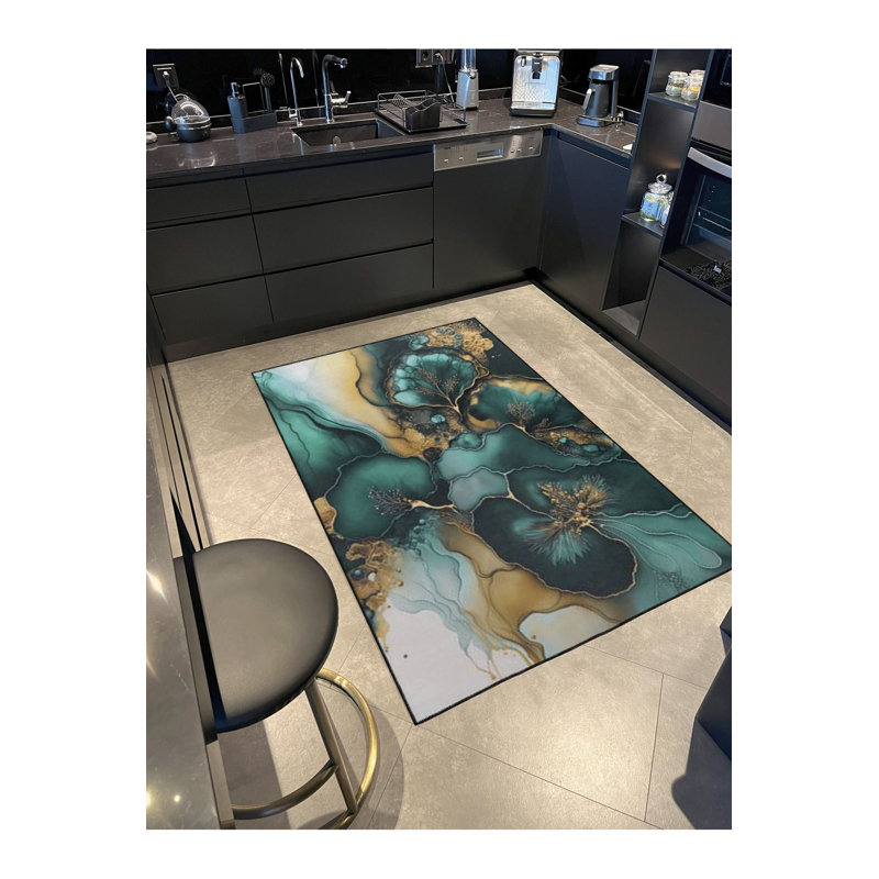 Tapis vert lavable à base tissée Green Mossy, Sous-tapis rectangulaire 2 pi 6 po x 4 pi 11 po
